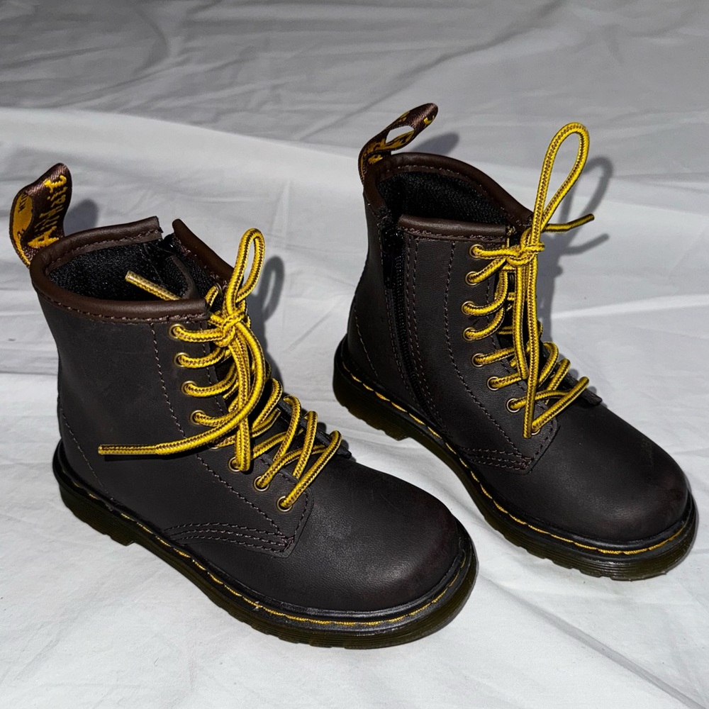 Dr. Martens - Brown Leather Boots with Yellow Laces New Without Tags